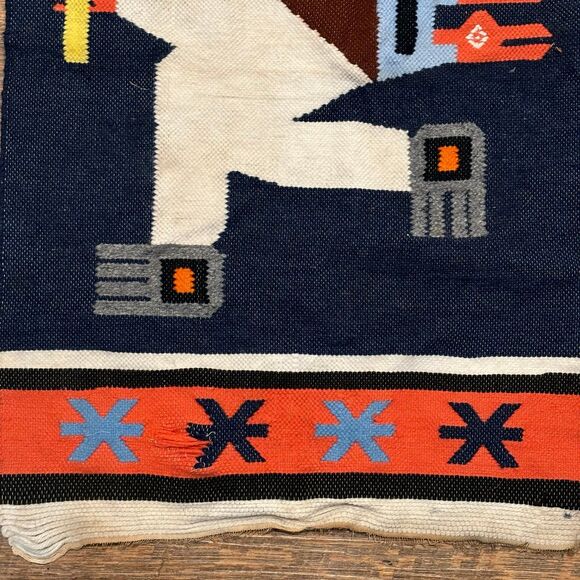 Mayan Indian Warrior w Snake Aztec Peruvian Wall Decor Wool Panel Rug Hand Woven - Picture 2 of 7